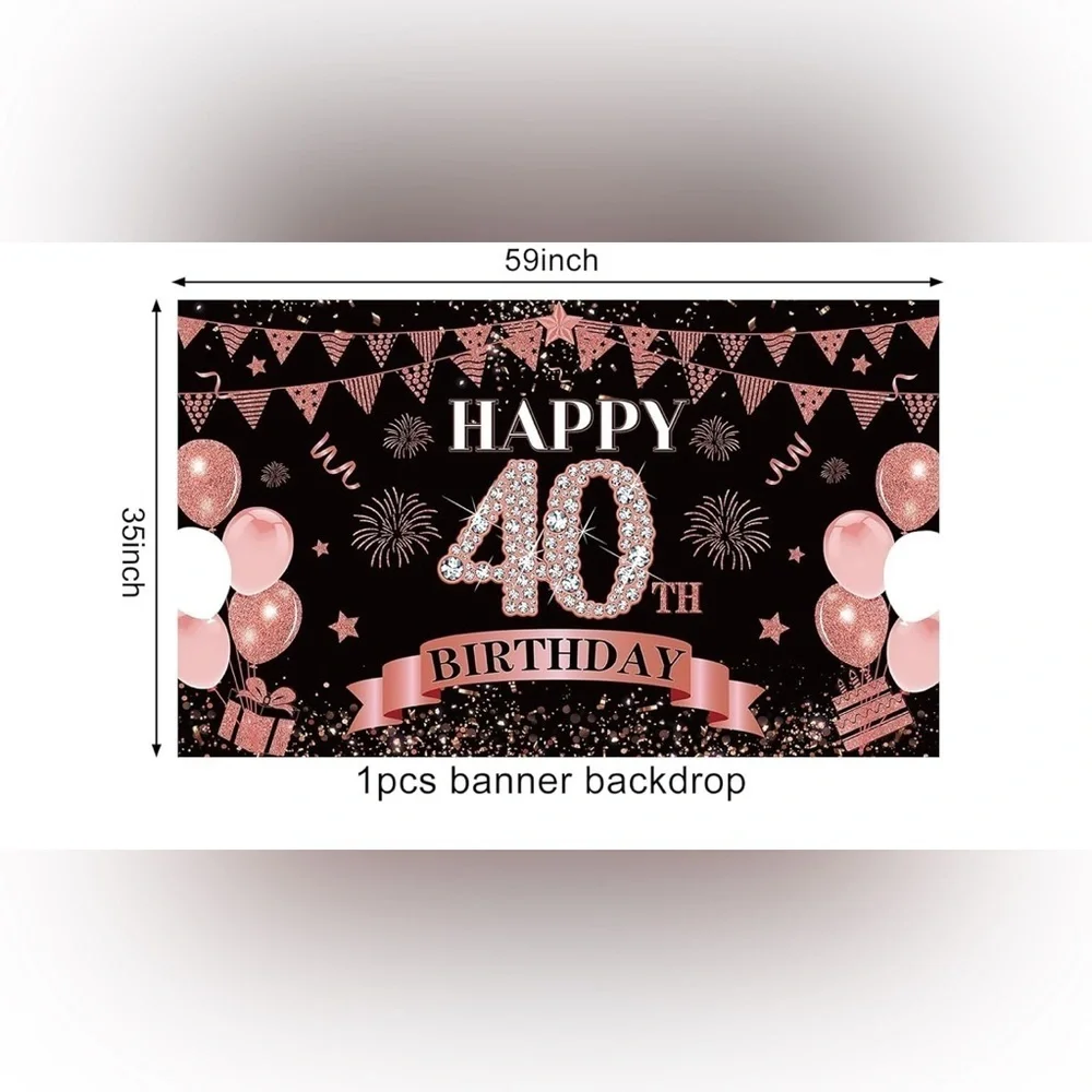 40th birthday pink & black banner 59 x 35
